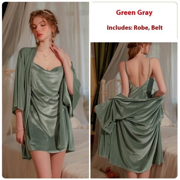 Velvet Backless Charming Slit Nightdress Women's Homewear Suit - Image 6