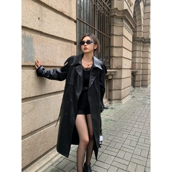Advanced Sense Black Leather Coat Thick Loose - Image 2