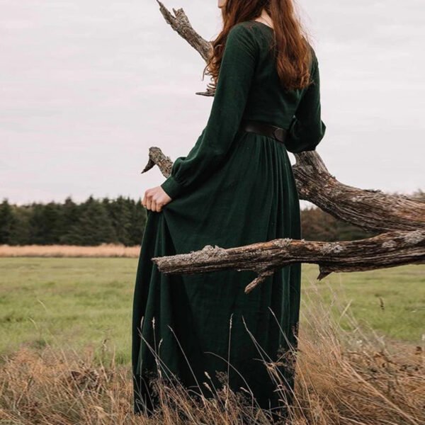 Women's Solid Color Round Neck Long Sleeve Long Dress - Image 2