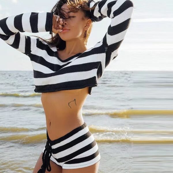 Women's Clothing Fashion Suit Striped Short Style Exposed Navel - Image 6