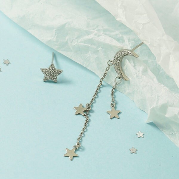 Asymmetric Star Moon Tassel Stud Earrings For Women Long Fashion - Image 2