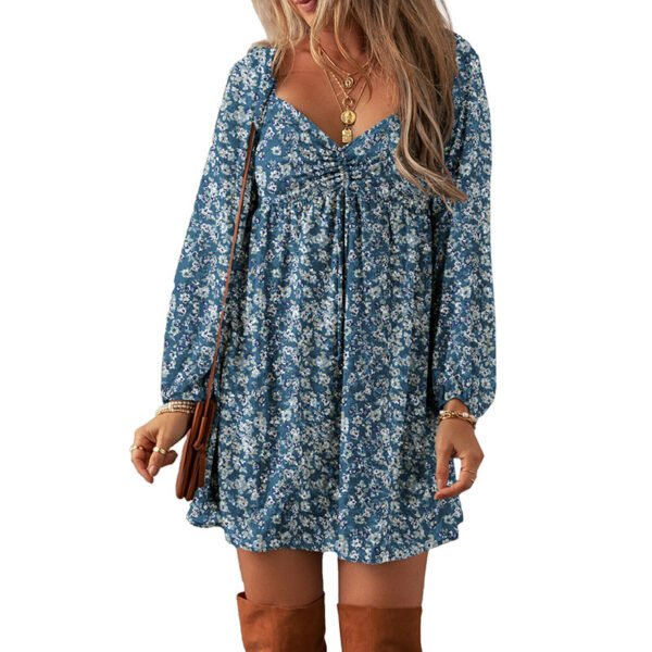 European And American Fashion Floral Print Long Sleeve Dress - Image 7