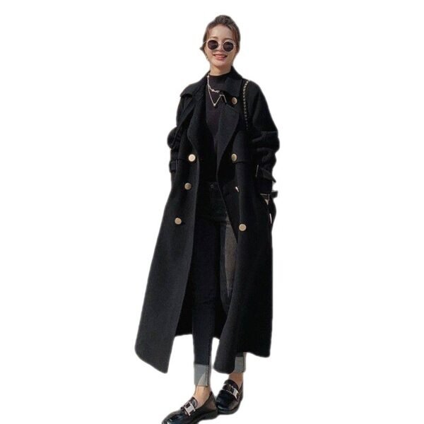 Black Woolen Coat Women's Mid-length - Image 4