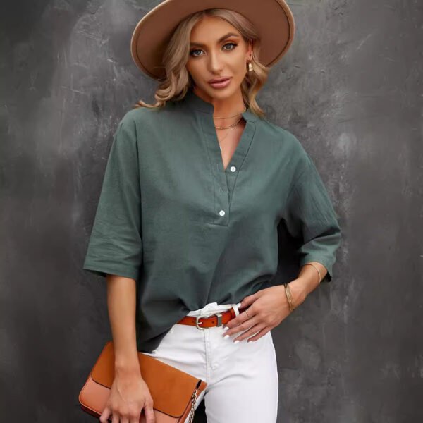 Solid Color Leisure Pullover Half-sleeve Shirt - Image 7