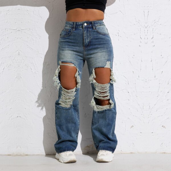 Shascullfites Melody Blue Wash Ripped Retro Stright Leg Jeans Women's Pants Denim Pants Jeans Wide Streetwear - Image 7