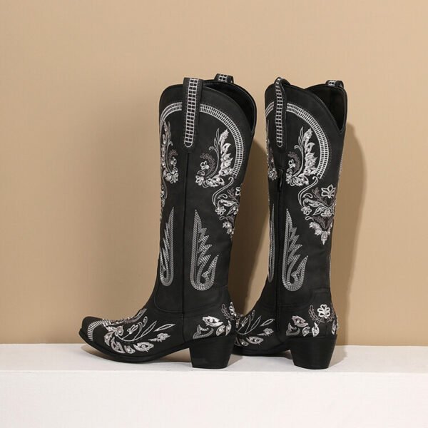 Embroidered Western Denim Retro Women's Knee-length Boots - Image 4