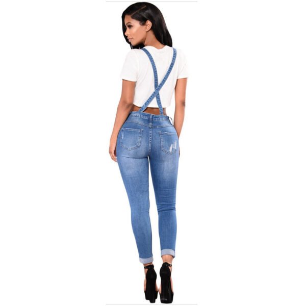 Women's Ripped Denim Suspender Pencil Pants - Image 2