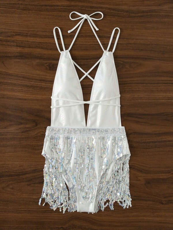 Sexy Deep V Tassel Dress One-piece Swimsuit - Image 8