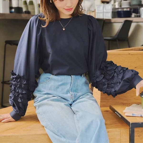 Advanced Sense Sweet Lotus Leaf Puff Sleeve Top - Image 6