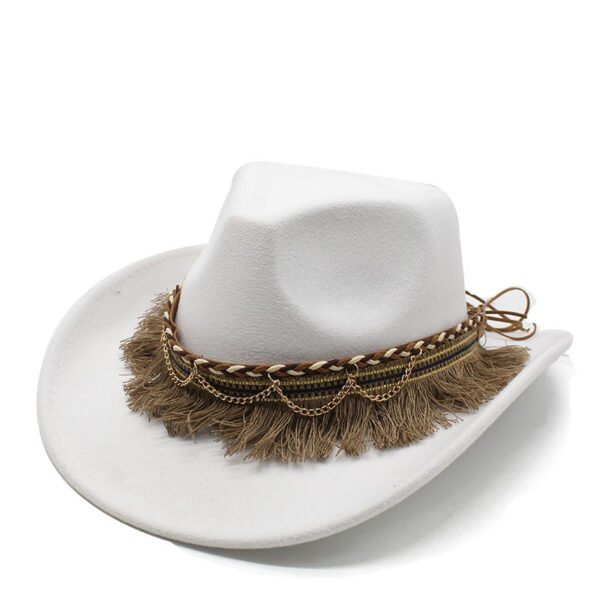 Ethnic Style Tassel Felt Cap Jazz Flat Brim Hat - Image 8
