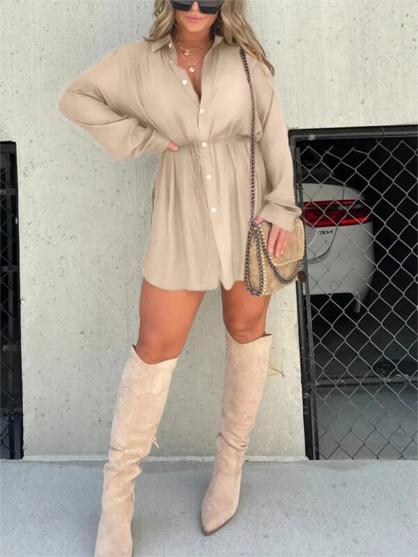 Women's Long Sleeve Jumpsuit With Button Fashion Shirt Dress - Image 7