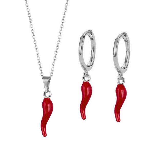 Gold-plated Drop Oil Red Chilli Pendant Earrings - Image 5