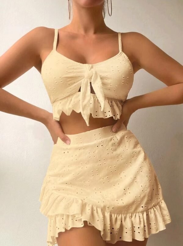 3pcs Beach Bikini With Hip-hugging Skirt Fashion Ruffle Design Swimsuit Set Summer Womens Clothing - Image 9