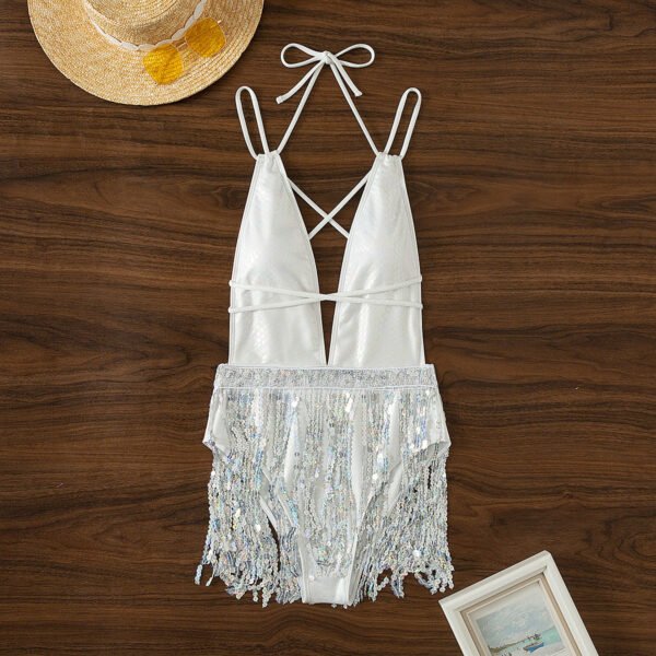 Sexy Deep V Tassel Dress One-piece Swimsuit - Image 2