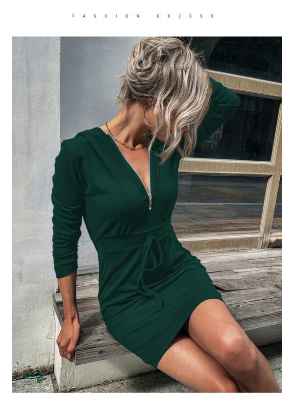 European And American Hooded Sweater Dress Slim-fit Sheath - Image 4