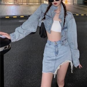 Women's long-sleeved short denim jacket