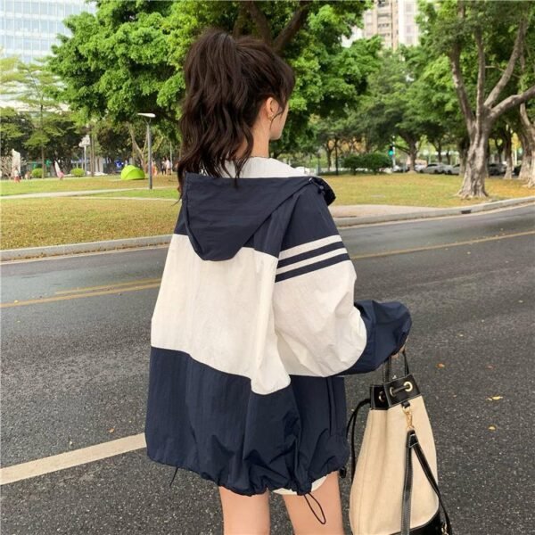 Contrast Color Hooded Sun Protection Clothing For Women Loose Thin Coat - Image 9