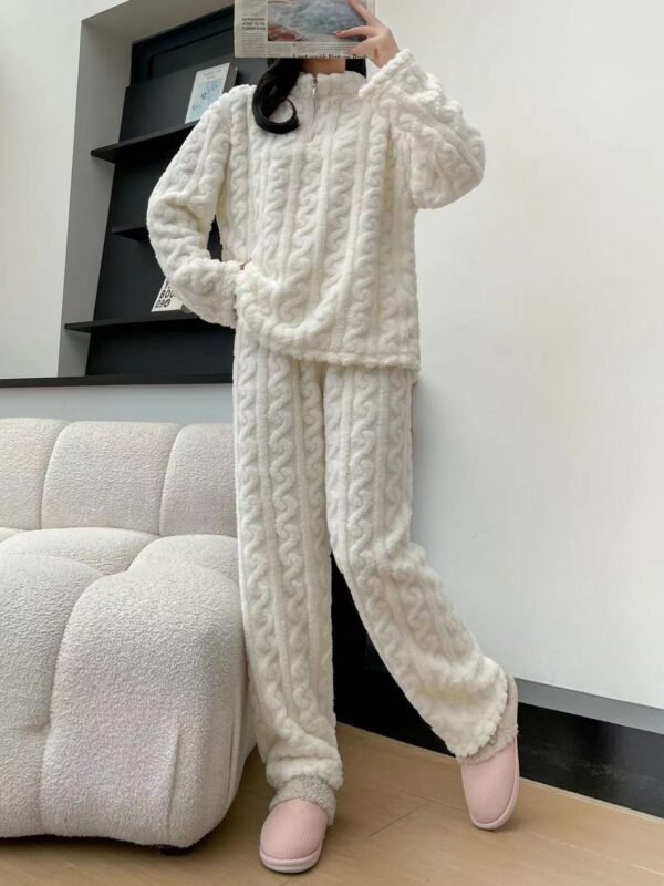 Autumn And Winter New Twist Zipper Couple Fleece-lined Thick Coral Fleece Pajamas Homewear Loungewear Sleepwear For Sleeping - Image 10