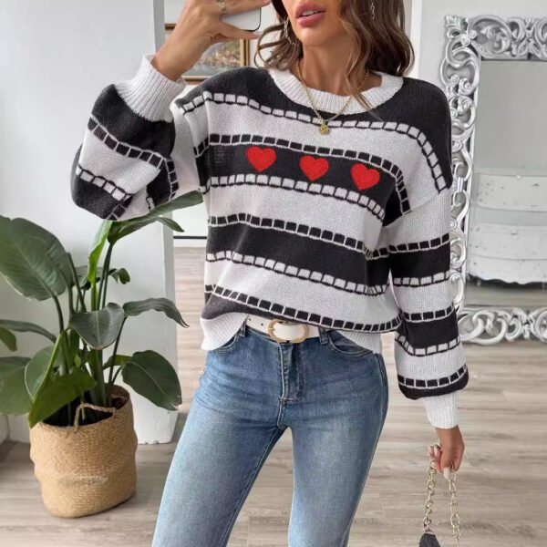 Women's Sweater Bottoming Shirt Color Contrast Patchwork Stripes - Image 5