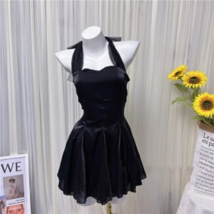 A-line Dress With Ribbon Neck, Backless And Waist Tight