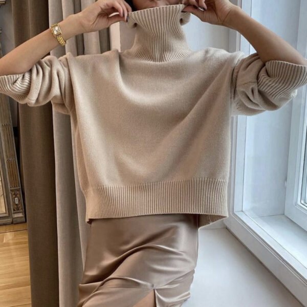 Women's Multi-color Turtleneck Solid Color Sweater Loose Pullover Stand Collar - Image 6
