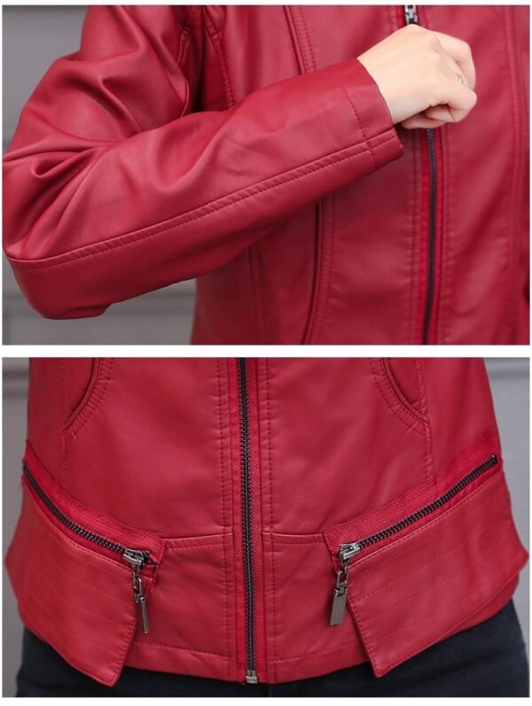 New Spring And Autumn Korean Style Motorcycle Stand-up Collar Slim Fit Slimming Leather Coat - Image 10
