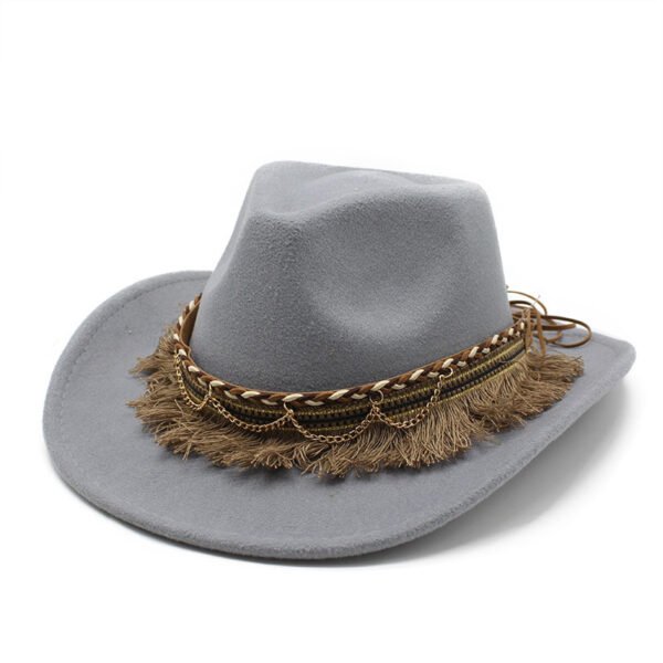 Ethnic Style Tassel Felt Cap Jazz Flat Brim Hat - Image 10