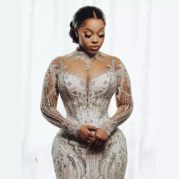 Wedding Dress African Bridal Lace Long Sleeve Fishtail - Image 4