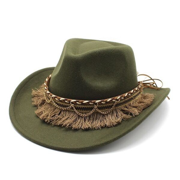 Ethnic Style Tassel Felt Cap Jazz Flat Brim Hat - Image 5