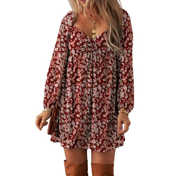 European And American Fashion Floral Print Long Sleeve Dress - Image 6