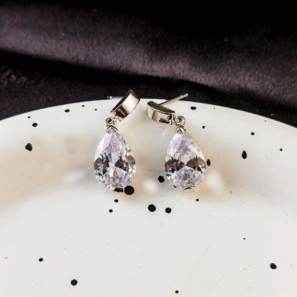 Zircon Pendant Earrings Women's Design Silver - Image 4