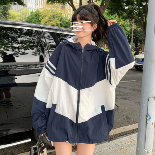 Contrast Color Hooded Sun Protection Clothing For Women Loose Thin Coat - Image 4