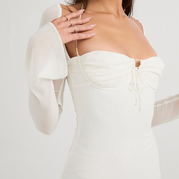 Long Sleeve Solid Color High Waist Square Collar Skirt - Image 7