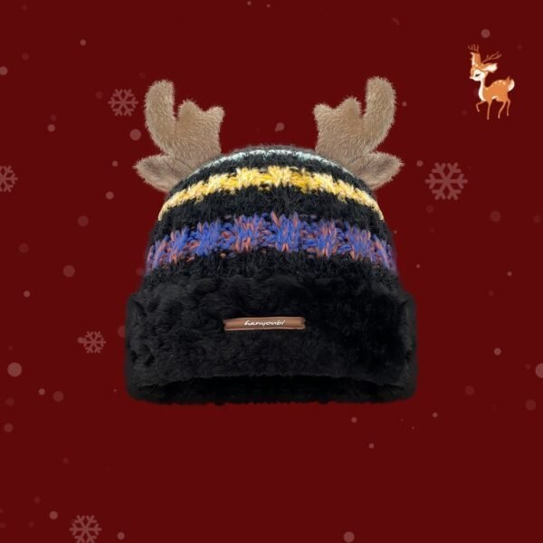 Christmas Knitted Hat With Cute Deer Antler Winter Warm Thick Hat For Girls Women - Image 5