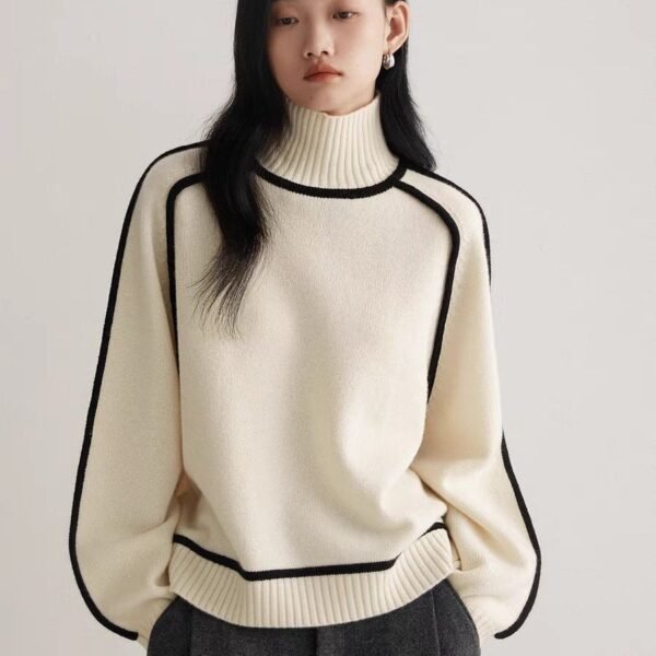 Autumn And Winter Half Turtleneck Three-dimensional Casual Loose Pullover Knitted Sweater Fashion Knit Top Outerwear - Image 5