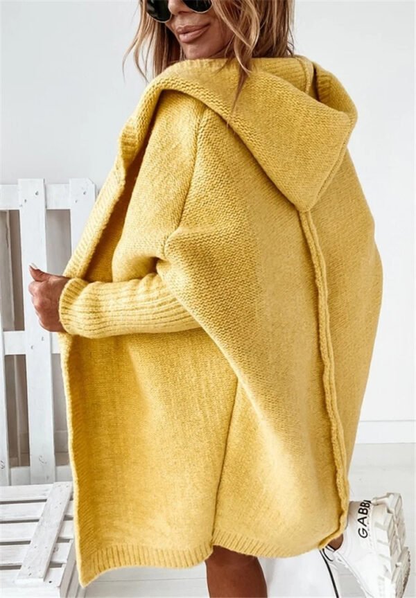 Fashion Bat Sleeve Hooded Cardigan Oversized Loose Temperament Solid Color Sweater Womens Clothing - Image 3