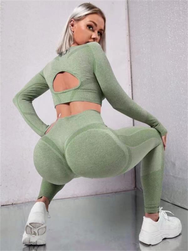 2pcs Sports Suits Long Sleeve Hollow Design Tops And Butt Lifting High Waist Seamless Fitness Leggings Sports Gym Sportswear Outfits Clothing - Image 8