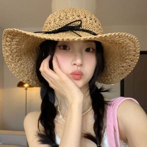 Straw Bow Chain Strap Straw Hat Female Hollow Crocheted