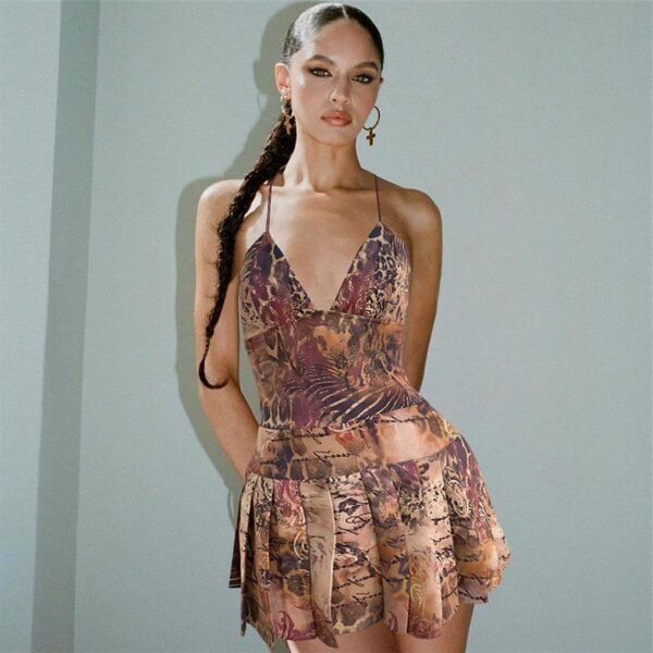 Suspender Sexy Backless Print Slim Fit Dress - Image 9