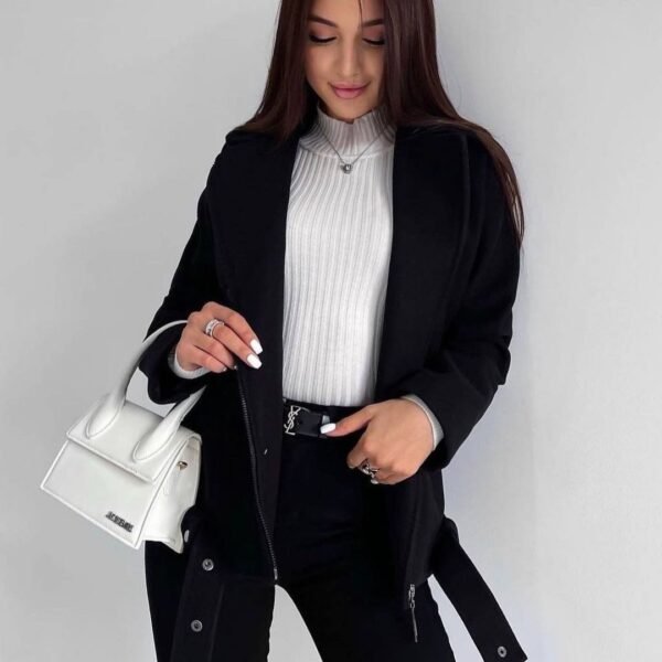 Belt Lapel Long-sleeved Woolen Coat - Image 5