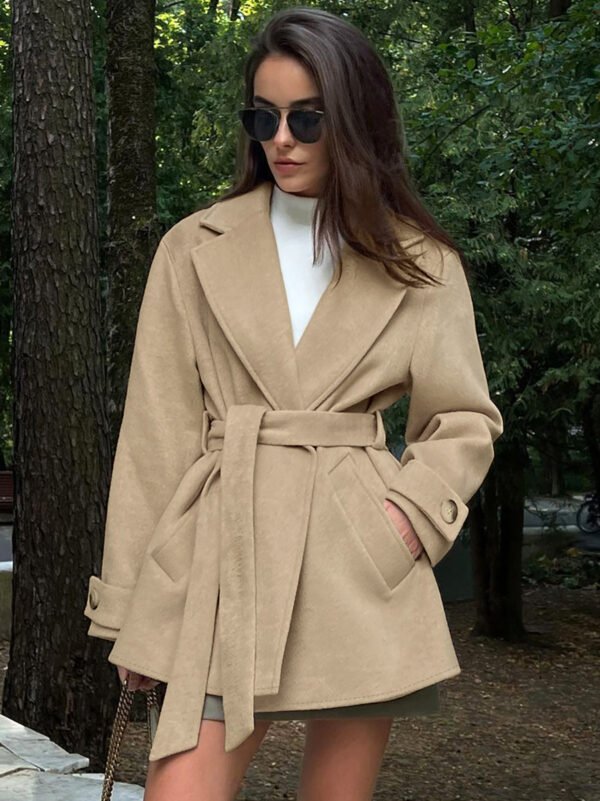 Retro Khaki Suit Collar Trench Coat Coat - Image 3