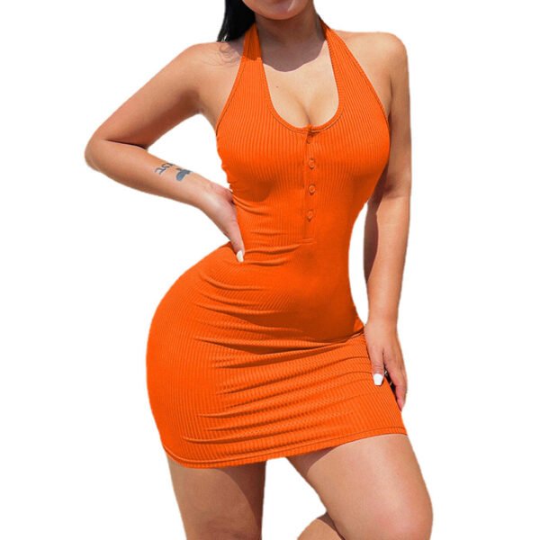 Women's Fashion Button summer Slim-fit Halter Dress - Image 4