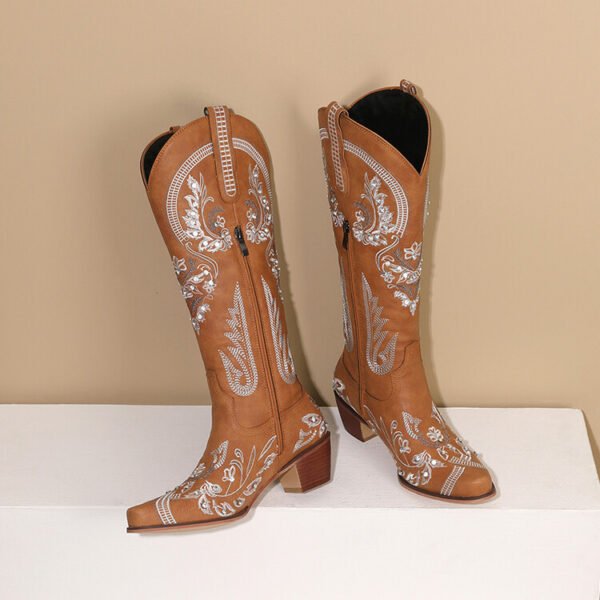 Embroidered Western Denim Retro Women's Knee-length Boots - Image 7