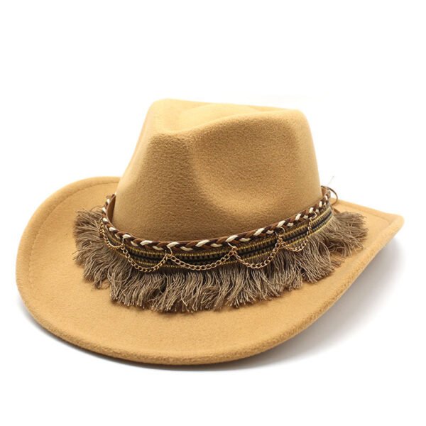 Ethnic Style Tassel Felt Cap Jazz Flat Brim Hat - Image 7