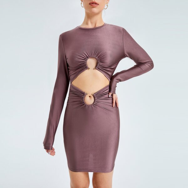 Sexy Cut Out Round Neck Long Sleeve Mini Dress - Image 7