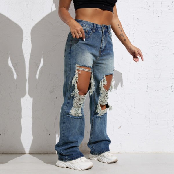 Shascullfites Melody Blue Wash Ripped Retro Stright Leg Jeans Women's Pants Denim Pants Jeans Wide Streetwear - Image 4