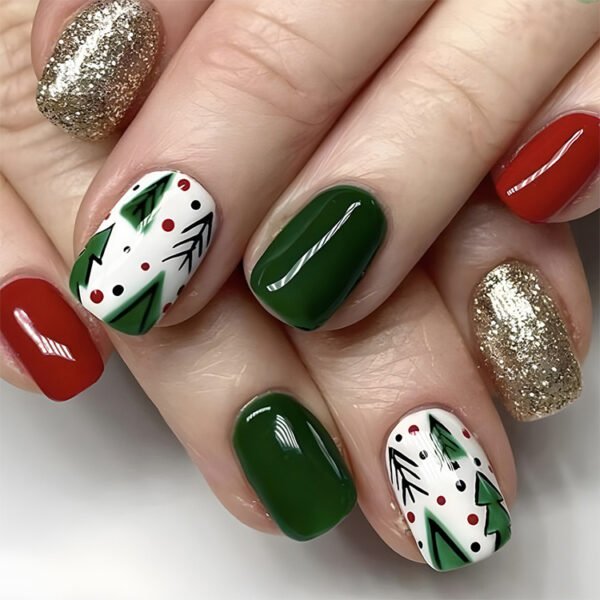 24pcs Christmas False Nails Hat Striped Snowflake Nail Art Stickers For Parties Dances Or Holiday Wear - Image 4