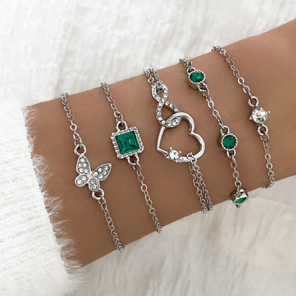 Bohemian 5pc Green Crystal Bracelets Jewelry Set For Women Heart Bracelet Wedding Engagement Bracelet Fashion Jewelry - Image 6