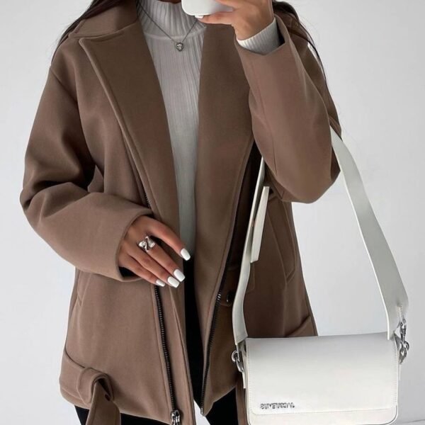 Belt Lapel Long-sleeved Woolen Coat - Image 8
