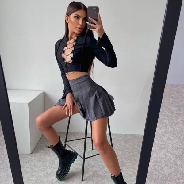 Cutout Strap  Round Neck T-shirt Crop Top - Image 3